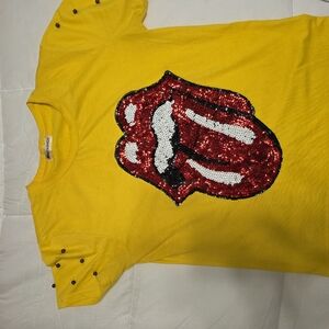 Zara Yellow Tee with Sequin Tongue Design